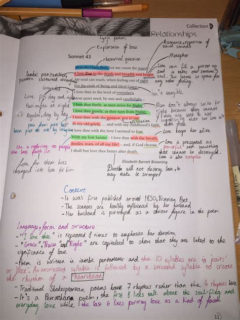 Annotation Of The Poem Sonnet 43 For The English Literature Gcse Exam