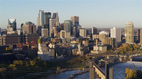 57k Stock Footage Aerial Video Passing By The City Skyline Seen From