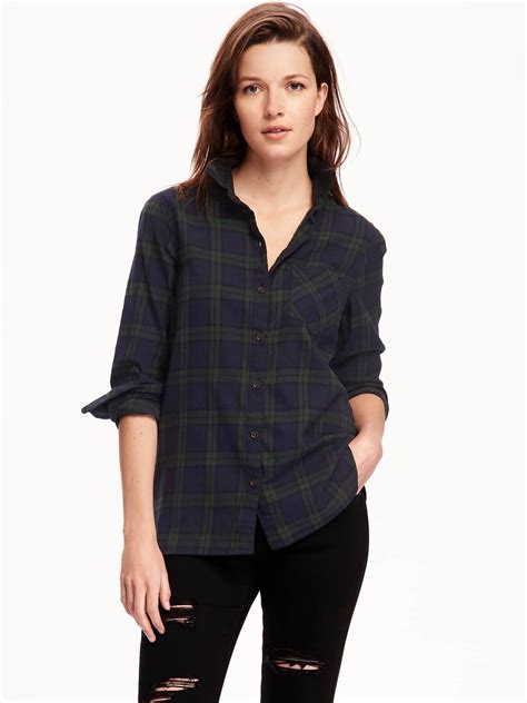 Old Navy Classic Flannel Shirt For Women In Black Watch Size M
