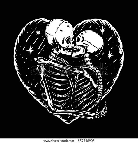 骷髅爱吻插画矢量手绘 库存矢量图（免版税）1559546903 Shutterstock