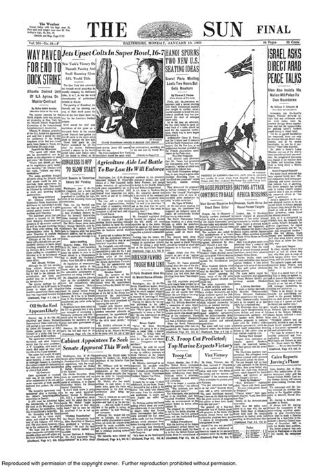 Retro Baltimore The Sun Front Page January 13 1969 Click On The