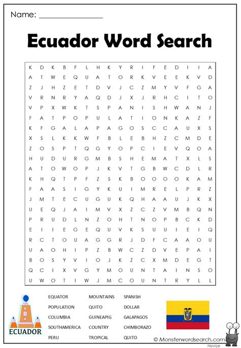 Ecuador Word Search Monster Word Search