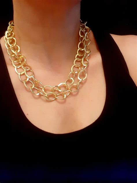 Oversized Matte Gold Link Necklace Double Layer Chunky Etsy In 2020
