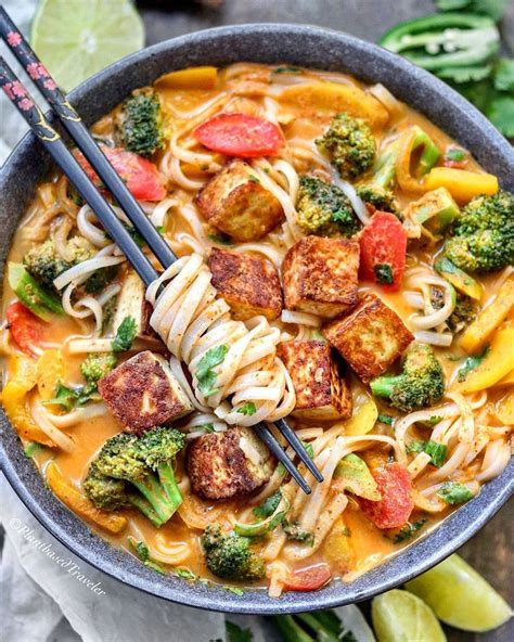 Soup curry (スープカレー) is a light curry flavored soup served with some type of meat, and a rainbow of roasted vegetables. Red Curry Noodle Soup With Crispy Tofu