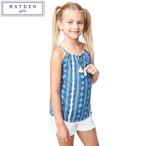 Hayden Girls Tassel Top Kids Vertical Striped Shirt Teenagers Lace Tops