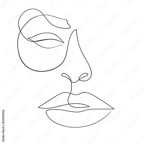 One Line Drawing Face Modern Minimalism Art Aesthetic Contour Abstract Woman Portrait