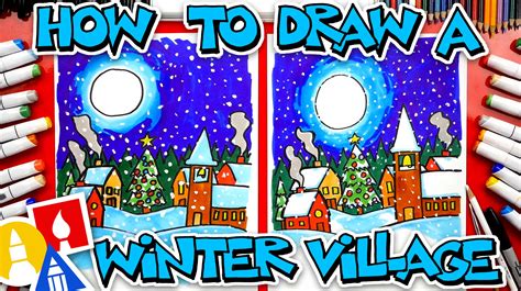 This time we will teach you how to draw things in neon easily. How To Draw A Winter Village - Art For Kids Hub