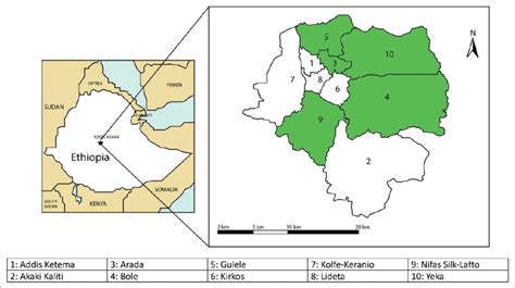 Map Of Addis Ababa With Administrative Sub City Designations