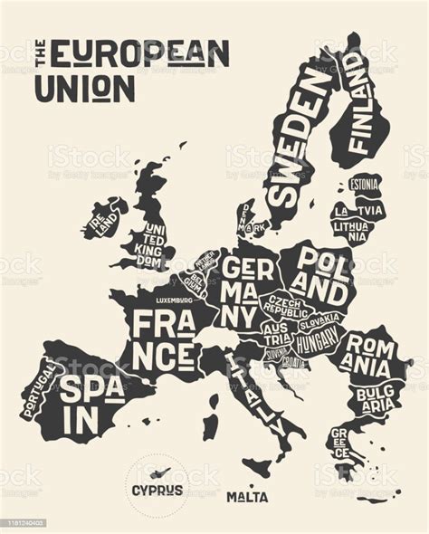 Europese Unie Europa Poster Kaart Van De Europese Unie Stockvectorkunst