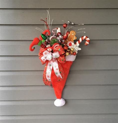 Santa Hat Door Hanger Christmas Wreath For Front Door Xmas Wreath