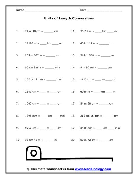 6th Grade Measurement Worksheet Packet