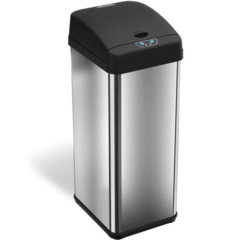 Itouchless Square Automatic Sensor 13 Gallon Trash Can Stainless Steel