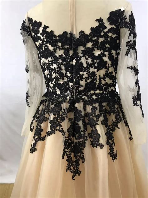 Sexy See Through Dresses Evening Wear With Long Sleeves Black Lace