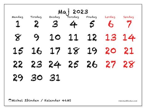 Kalender Maj 2023 Til Print “46ms” Michel Zbinden Da
