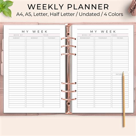 Week On Two Pages Printable Undated Weekly Planner W02p Etsy