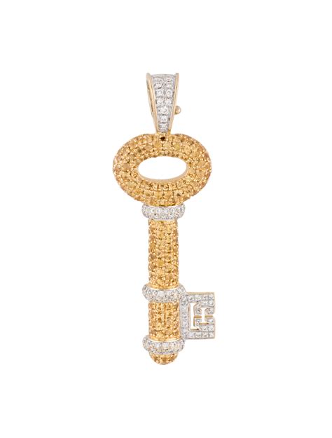 Theo Fennell 18K Sapphire Diamond Key Pendant 18K Yellow Gold