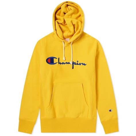 Champion Logo Embroidered Hoodie In Yellow Modesens