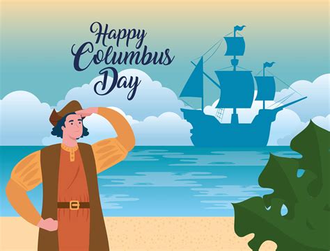 Happy Columbus Day Celebration Banner With Christopher Columbus 2039109