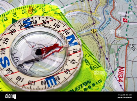 Compass On A Detailed Map Stock Photo Alamy