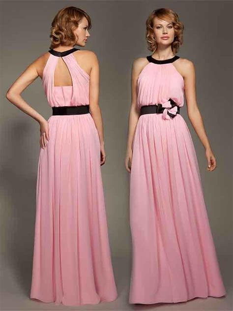 Sassy Chiffon Bridesmaid Dress Evening Dresses With Contrast Color Satin Belt And Bateaucrew