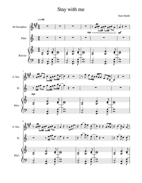 Stay With Me Sheet Music For Piano Flute Saxophone Alto Mixed Trio
