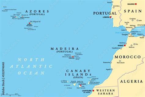 Azores Madeira And Canary Islands Political Map Autonomous Regions