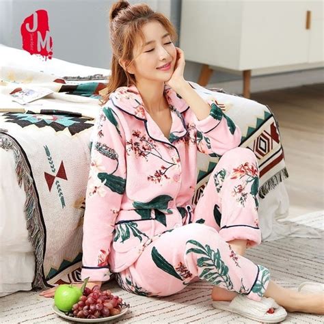New Sleep Autumn Pyjamas Women Winter Print Female Pajama Sets Soft Warm Sexy Pajamas Thick