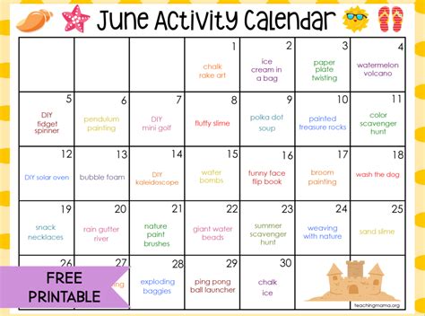 june activity calendar