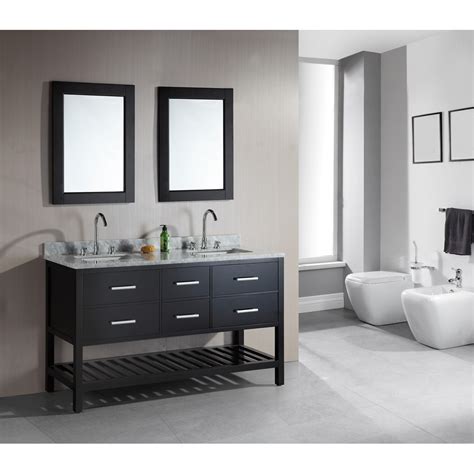 Four types of wood are crafted into the sophisticated vanity. Design Element London 61" Double Vanity with Open Bottom ...