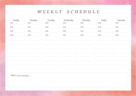 Word Of Pink Watercolor Weekly Scheduledocx Wps Free Templates