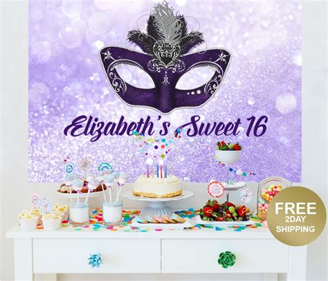 masquerade mask personalized party backdrop birthday cake table backdrop sweet 16 backdrop
