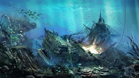 Shipwreck By Claudio Pilia Fantasy 2d Underwater Art Ship Art