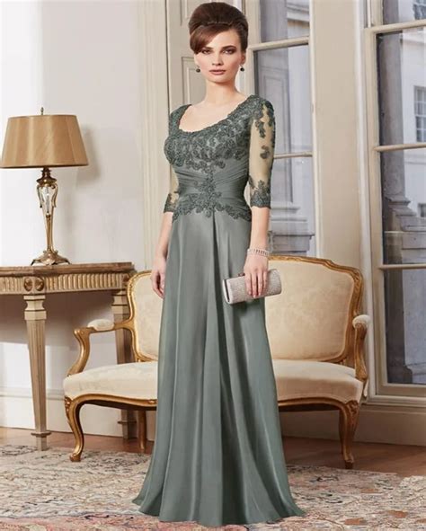2016 Elegant Mother Of The Bride Dresses 3 4 Sleeves Gray Lace Long
