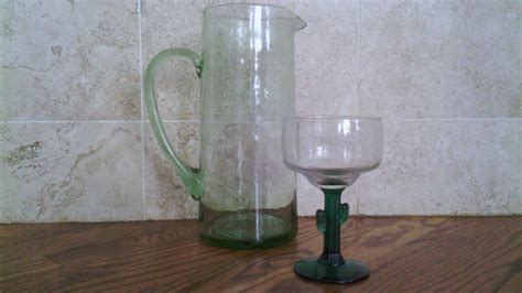 132 And 133 Green Margarita Pitcher And A Set Of 4 Green Cactus By Libbey Mar Ebay