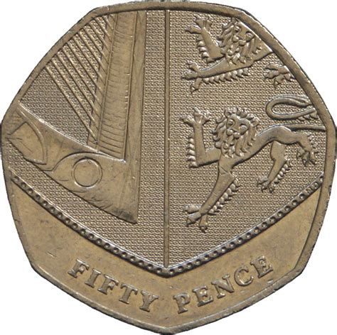 50 Pence Elizabeth Ii 4th Portrait Royal Shield United Kingdom