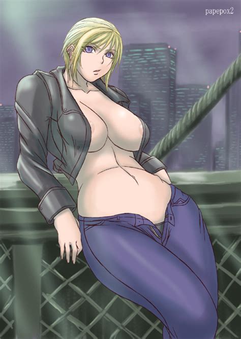 Rule 34 1girls Areolae Aya Brea Blonde Hair Breasts Building Chain Link Fence City Cityscape