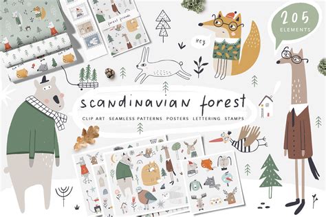 Scandinavian Kids Clipart Nordic Design Forest Animals Png Etsy