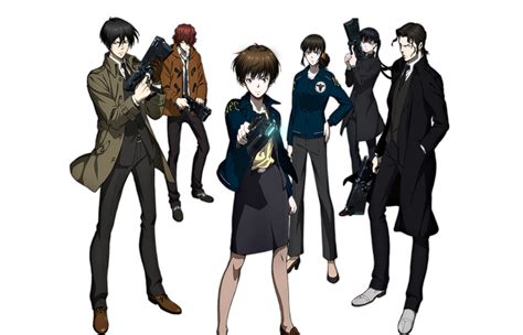 the cast of psycho pass 2 from left to right ginoza sho saiga akane karanomori mika