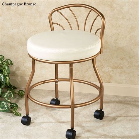 You'll love the outstanding beauty and value of fine bathroom furniture that is made to perform and to impress. Flare Back Metallic Finish Vanity Chair with Casters