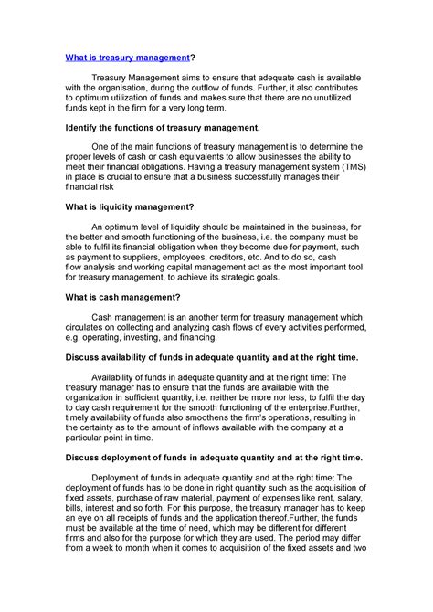 Treasury management prelim 1 - What is treasury management? Treasury