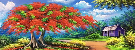 Pintura De árboles Extravagantes Flamboyan Arte Dominicano Etsy España