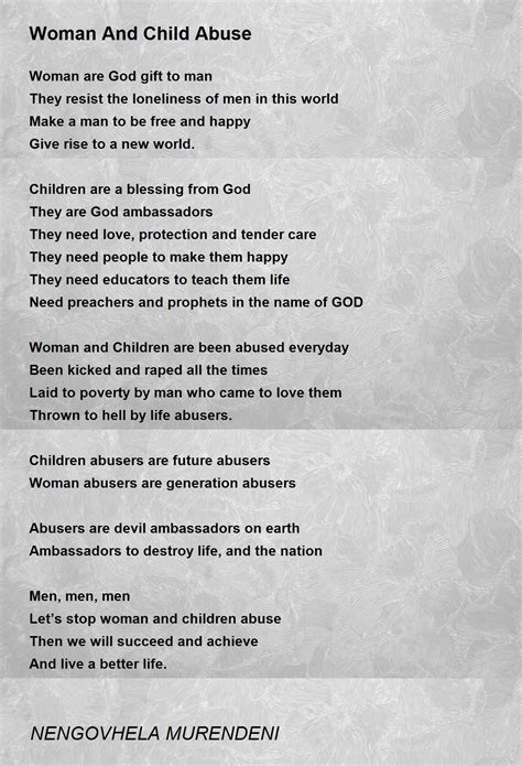 Woman And Child Abuse Poem By Nengovhela Murendeni Poem Hunter