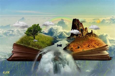 Fantasy Art Floating Book Island With Waterfall L A S Digital Art By