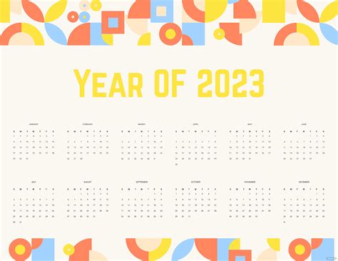 Colorful Year 2023 Calendar In Illustrator Word Psd Download