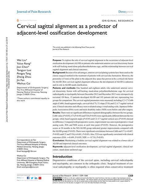 Pdf Cervical Sagittal Alignment As A Predictor Of Adjacent Level