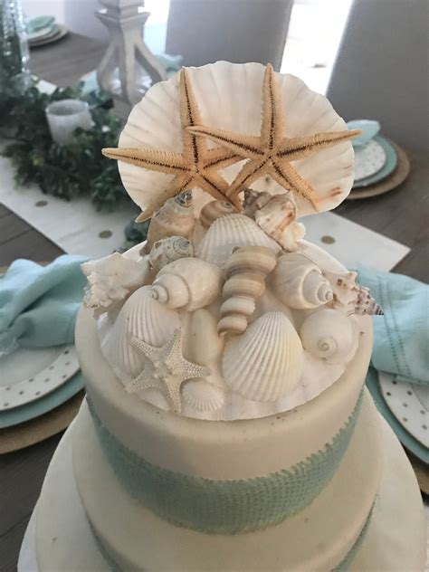 Elegant Seashell Coral Beach Wedding Cake Topper Pearl Open Seashell