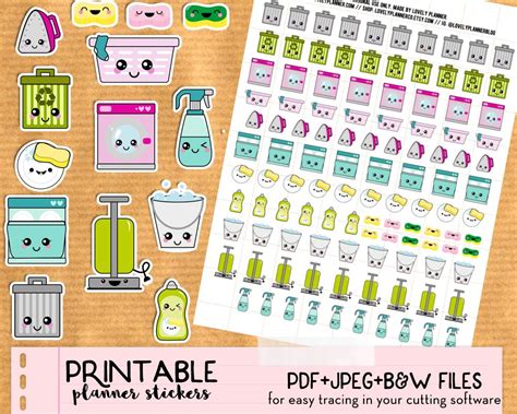 Kawaii Trash Bins Stickers Free Printable And Cut File Printable