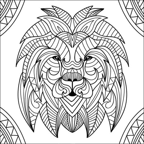 Tête De Lion Et Motifs Coloriages Lions Difficiles Pour Adultes Et