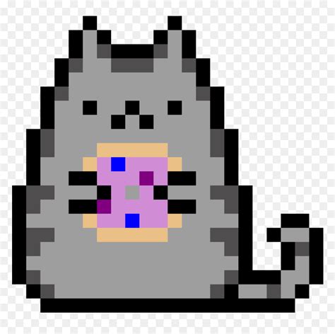 The Pusheen Cat Holding A Dounut Pusheen Pixel Art Grid HD Png