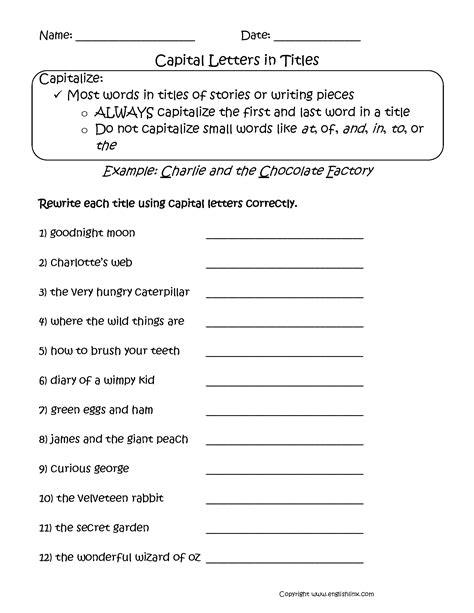Please add any current discussions only. Titles Capitalization Worksheets | Capitalization ...
